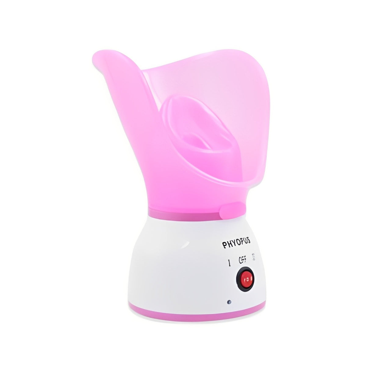 Facial Steamer Face Sauna Steam Machine with a curved nozzle, featuring a white base with a red power button.