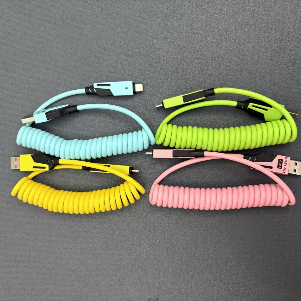 Fast Charging 4-in-1 Spring Data Cable (65W), USB-A + Type-C to Type-C + Lightning Fast Charging 4-in-1 Spring Data Cable (65W), USB-A + Type-C to Type-C + Lightning