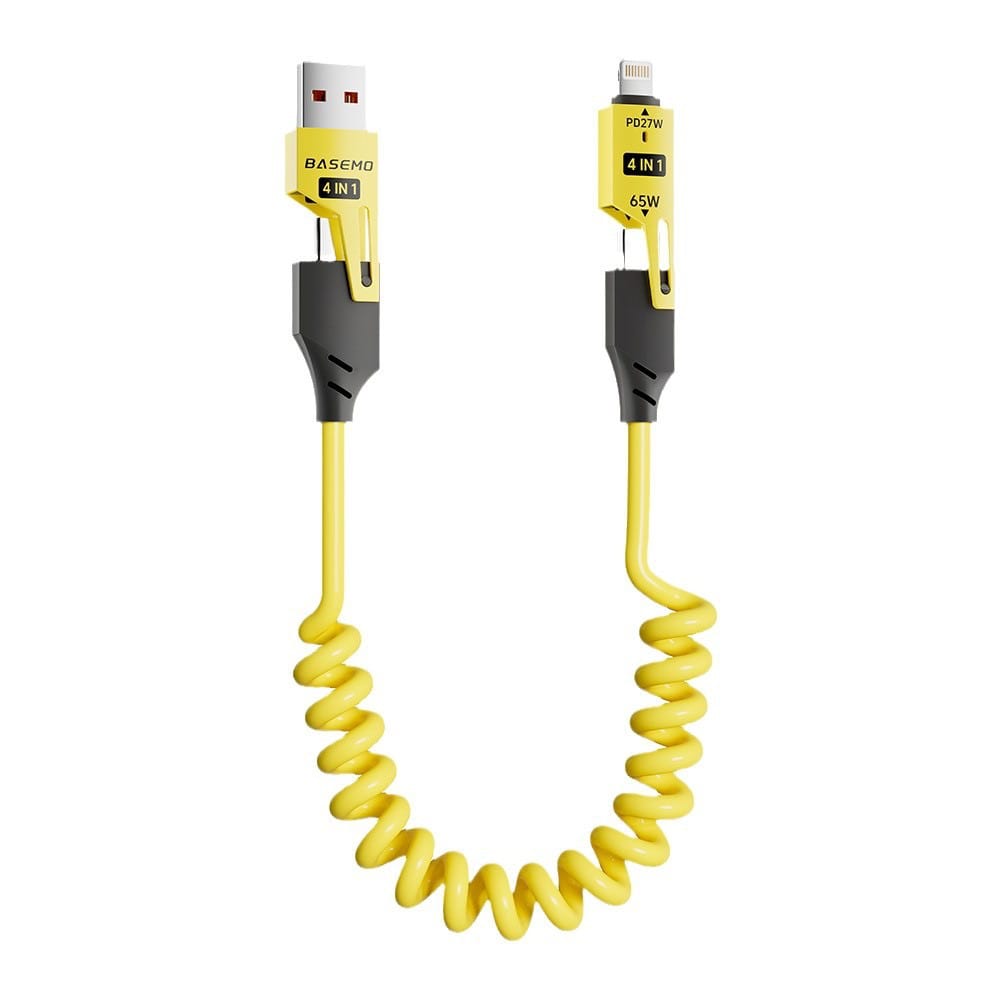 Fast Charging 4-in-1 Spring Data Cable in Yellow Color.