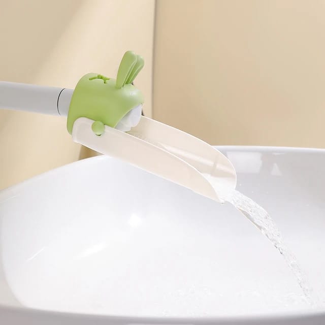 A Faucet Extender for Toddlers is Connected to Pipe.