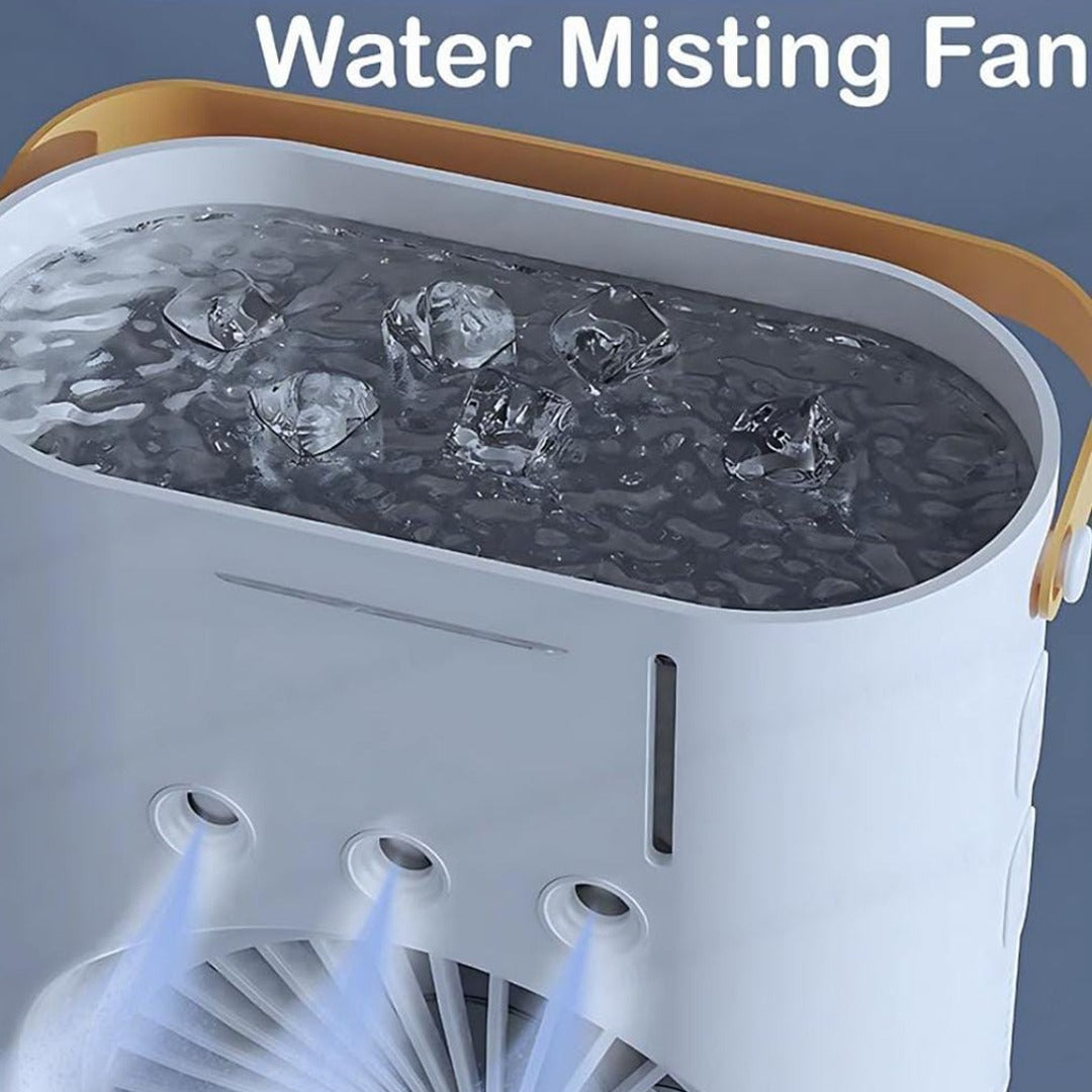 Water in a Double Headed Spray Cooling Fan.