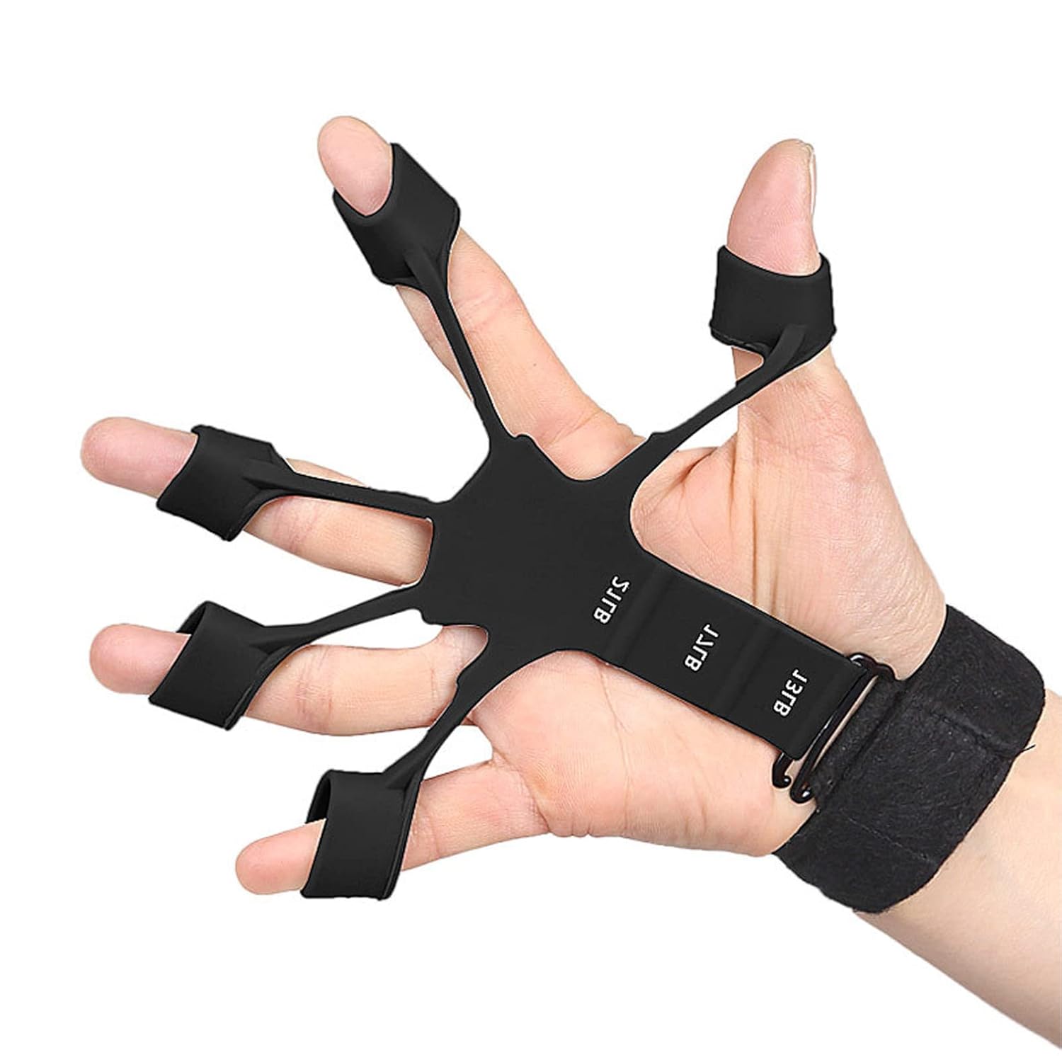 A Person is Wearing Finger Grip Strength Trainer.
