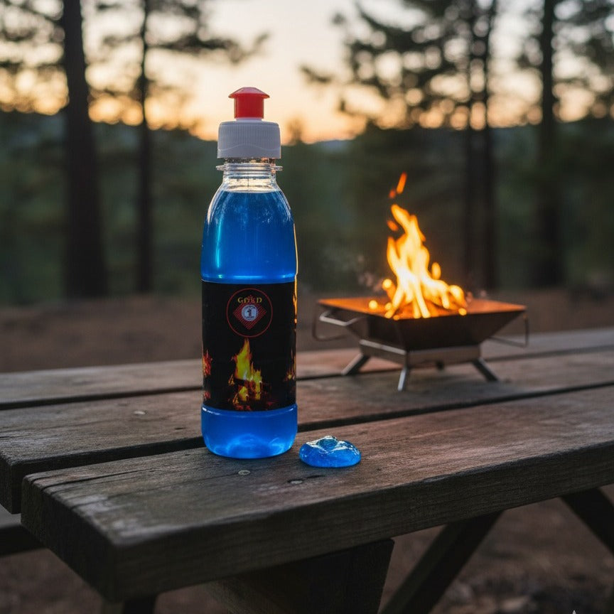 Firelighter Gel for BBQ is Placed on a Table.