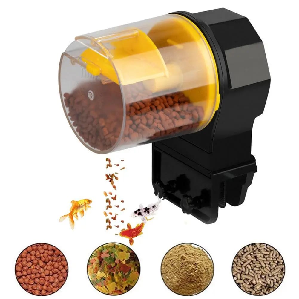 Automatic Fish Feeder With Fish Foods.