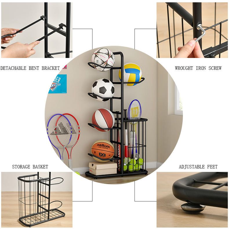 Ball Fix With Racket Ball Storage Rack, Basketball Football Volleyball Badminton Racket Sto