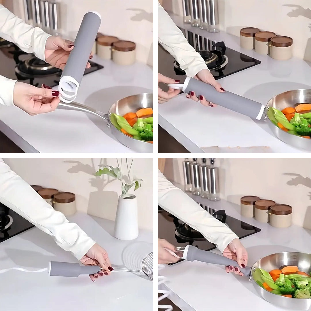 A Person is Fixing Multi-Purpose Thermal Insulated Pot Handle Cover to a Wok.