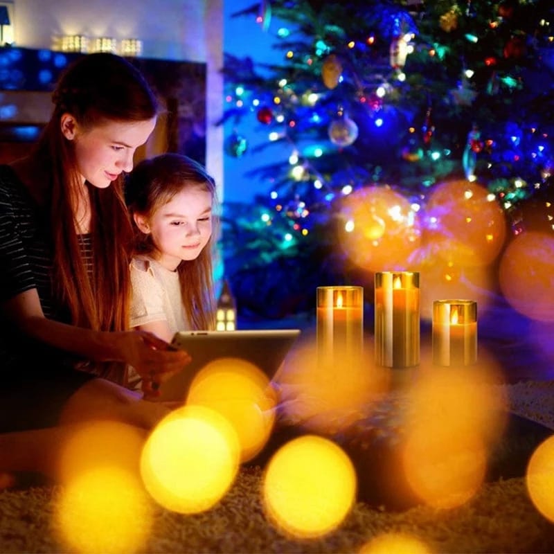 mother having screen time with her daughter beside there's 3pcs Flameless Candle with Remote