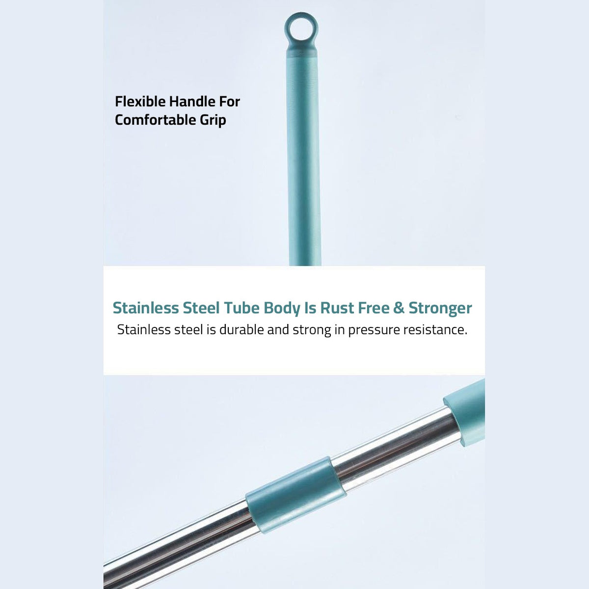 Handle Of Flat Floor Mop Hands-Free Squeeze Bucket Set.