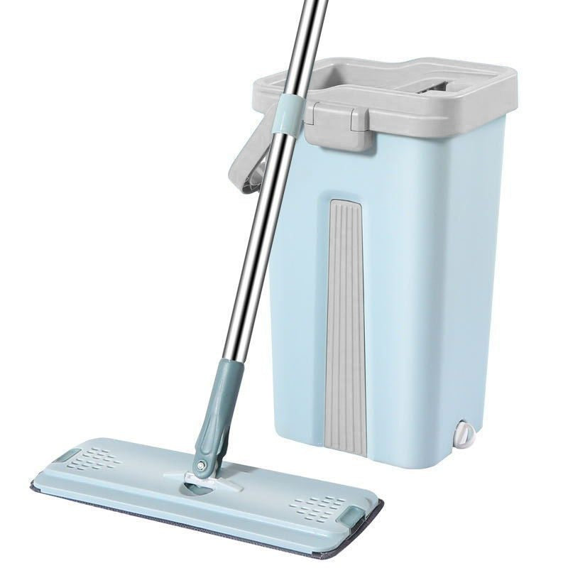 A Flat Floor Mop Hands-Free Squeeze Bucket Set.