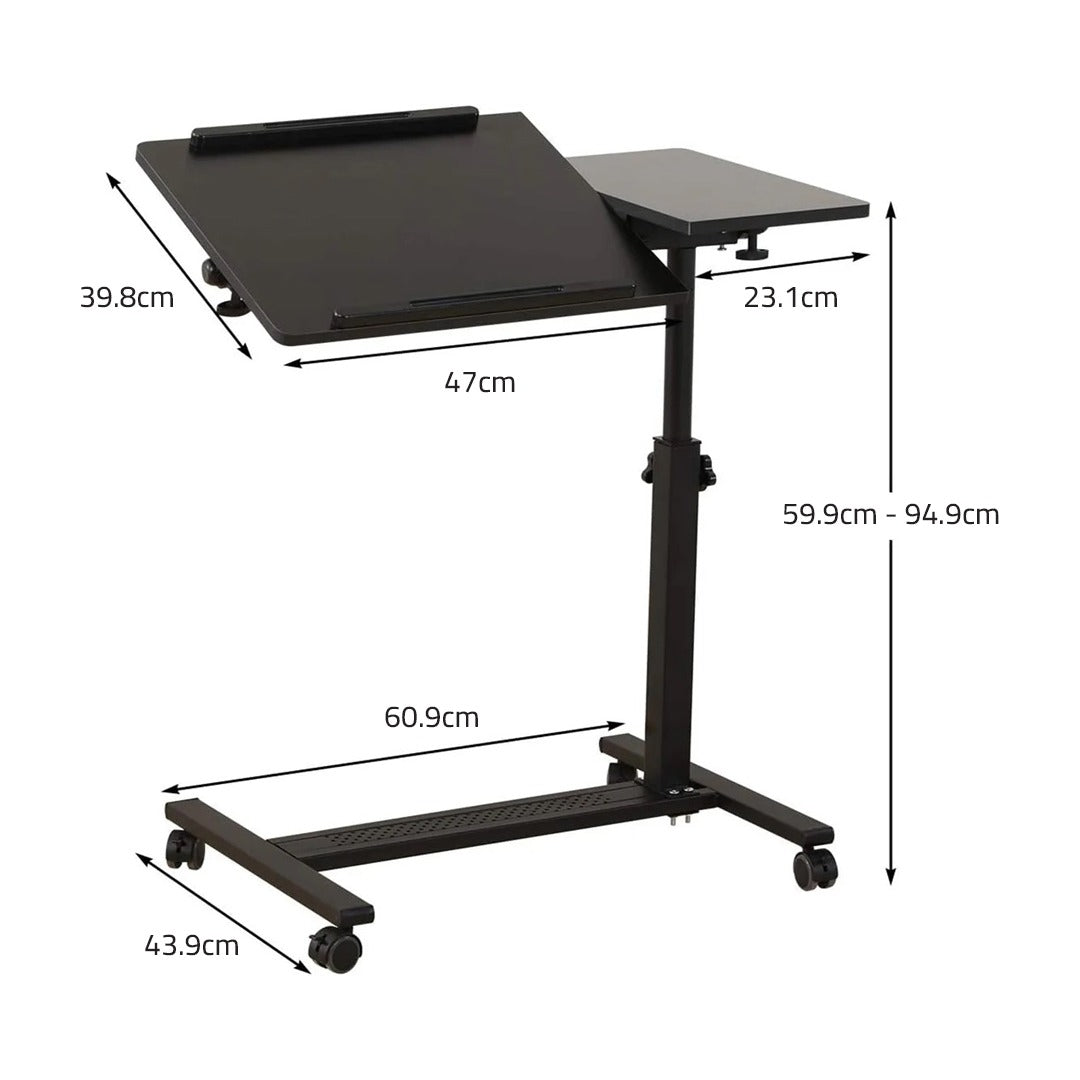 Black Adjustable Overbed Laptop Stand Table with its size