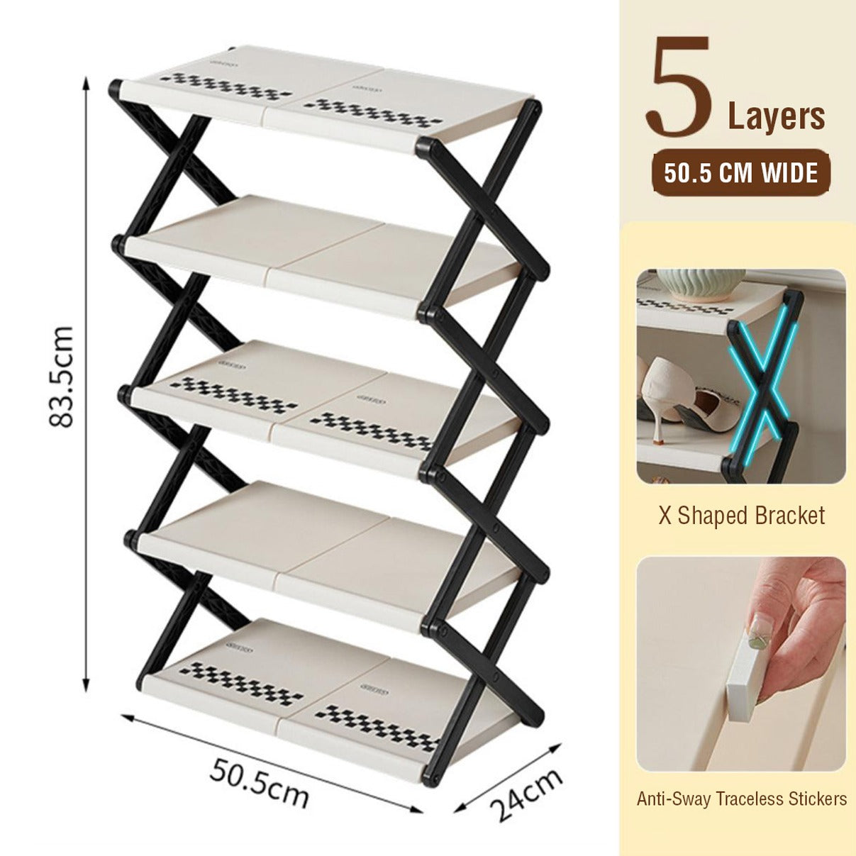 Foldable 5-Layer Shoe Rack Shelf with its size