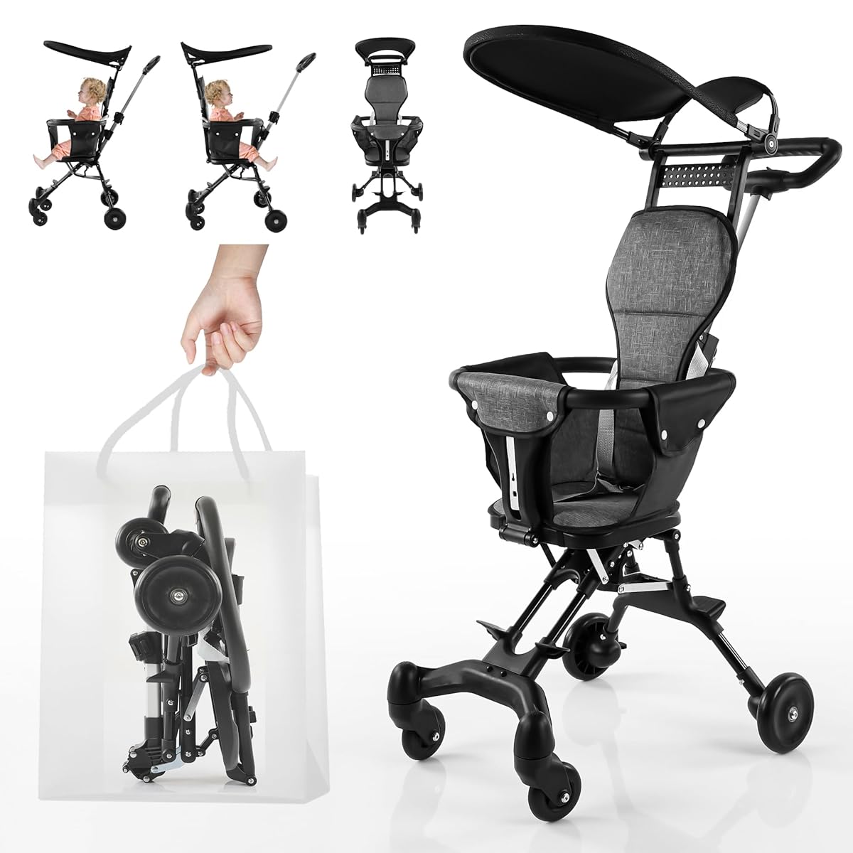Foldable Baby Stroller with Canopy, Lightweight Toddler Pushchair with
