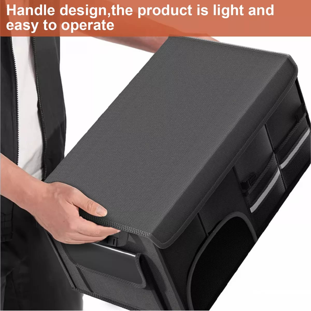 A Person is Holding Foldable Car Storage Box.