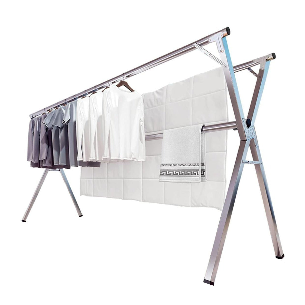 Cloths are Hanged On The Foldable Cloth Drying Rack.