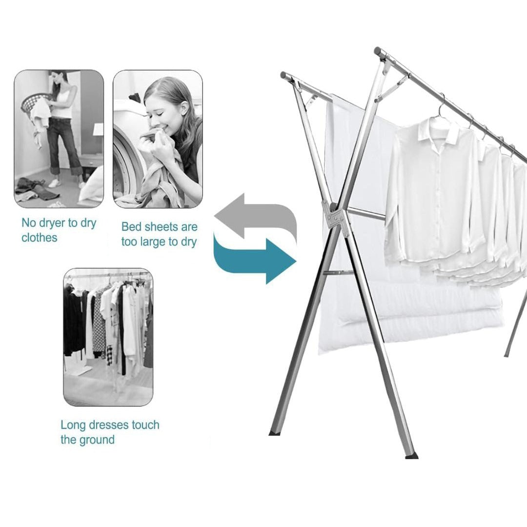 Foldable Cloth Drying Rack With Garments.