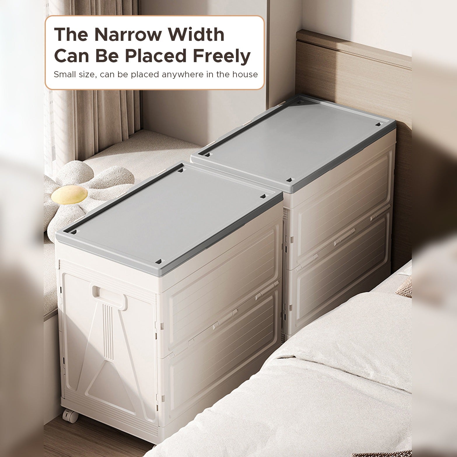 Foldable Cloth Storage Organizer Box is Kept On the Side Of Bed.