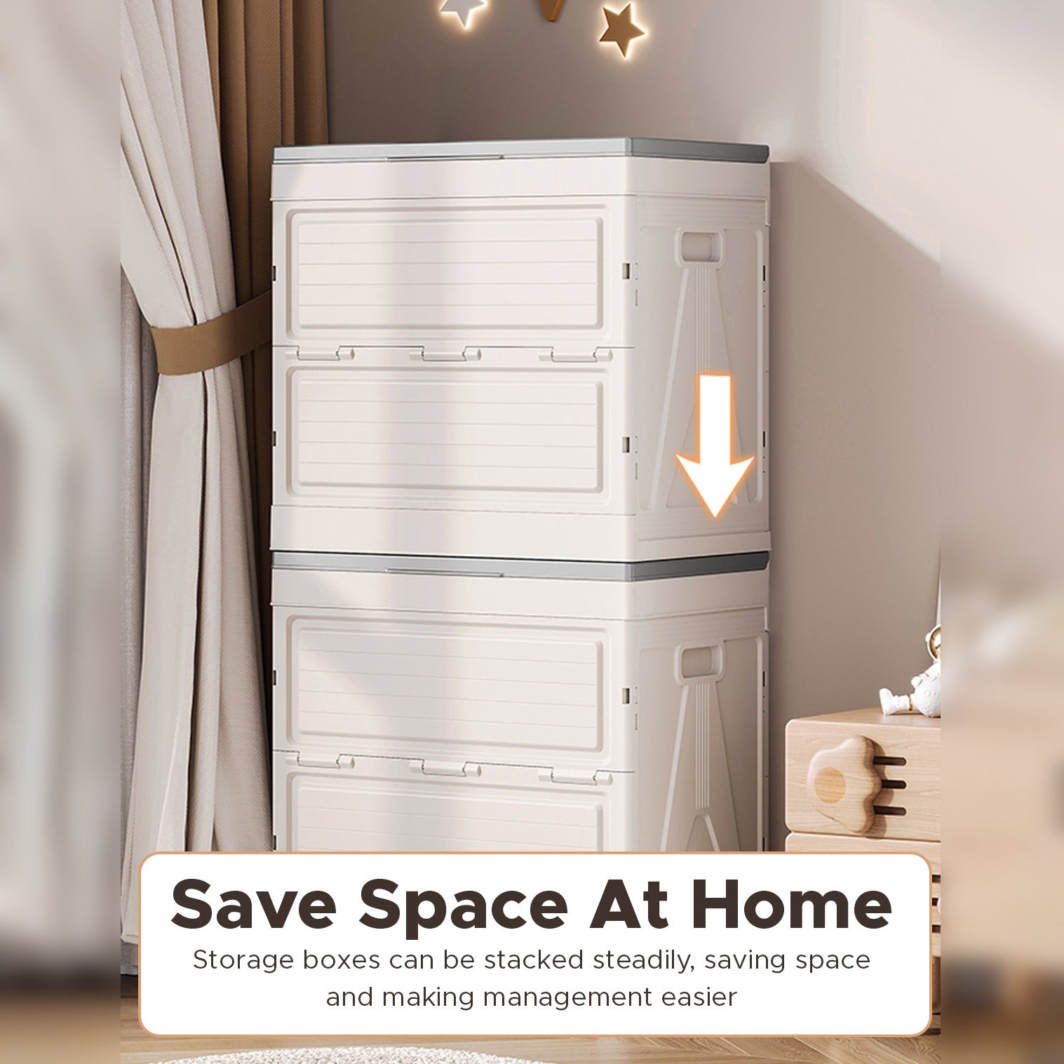 Foldable Cloth Storage Organizer Boxes Kept On the Side Of Living Area.