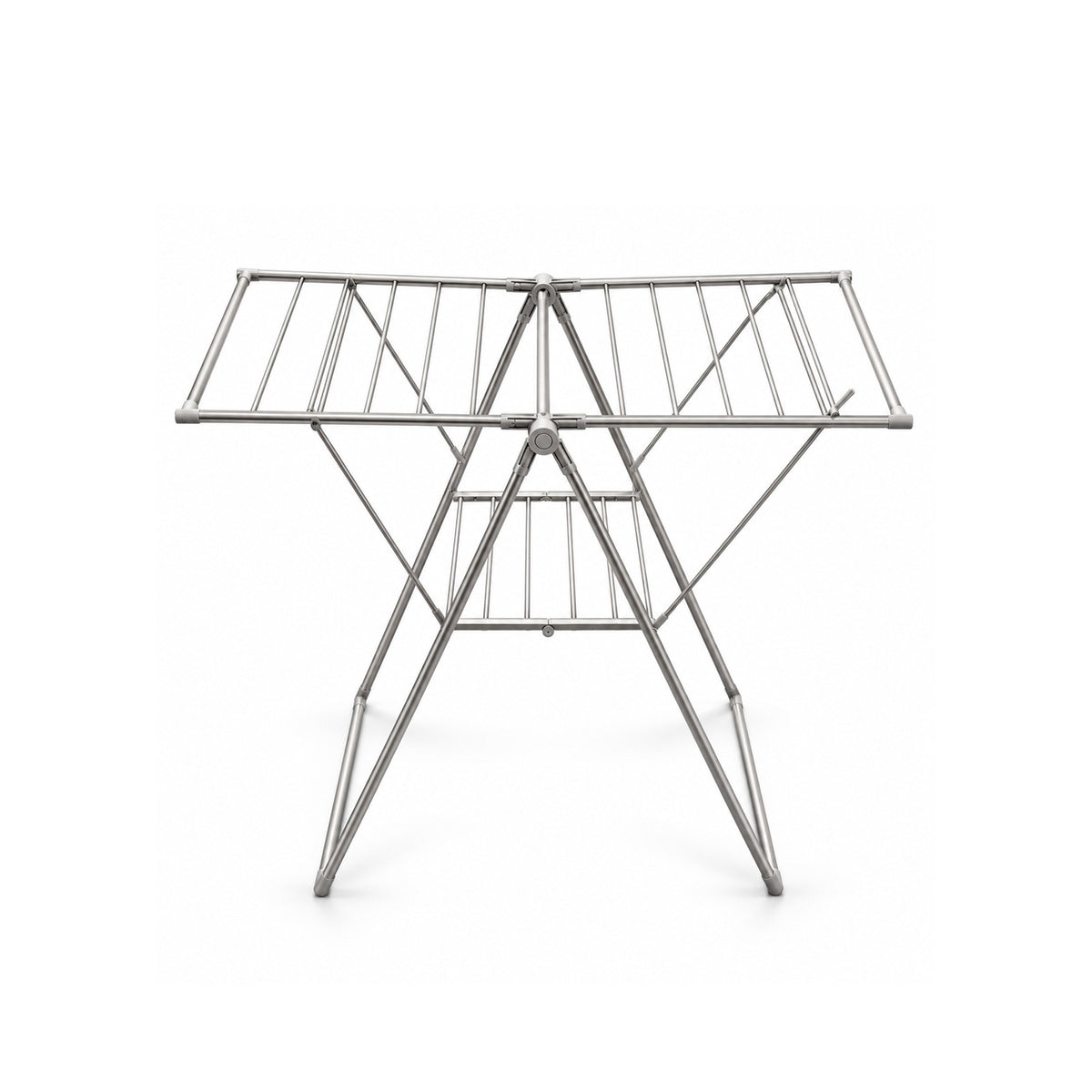 A Heavy Duty Foldable Clothes Drying Rack with a top drying rack and a lower support shelf, shown on a plain white background.