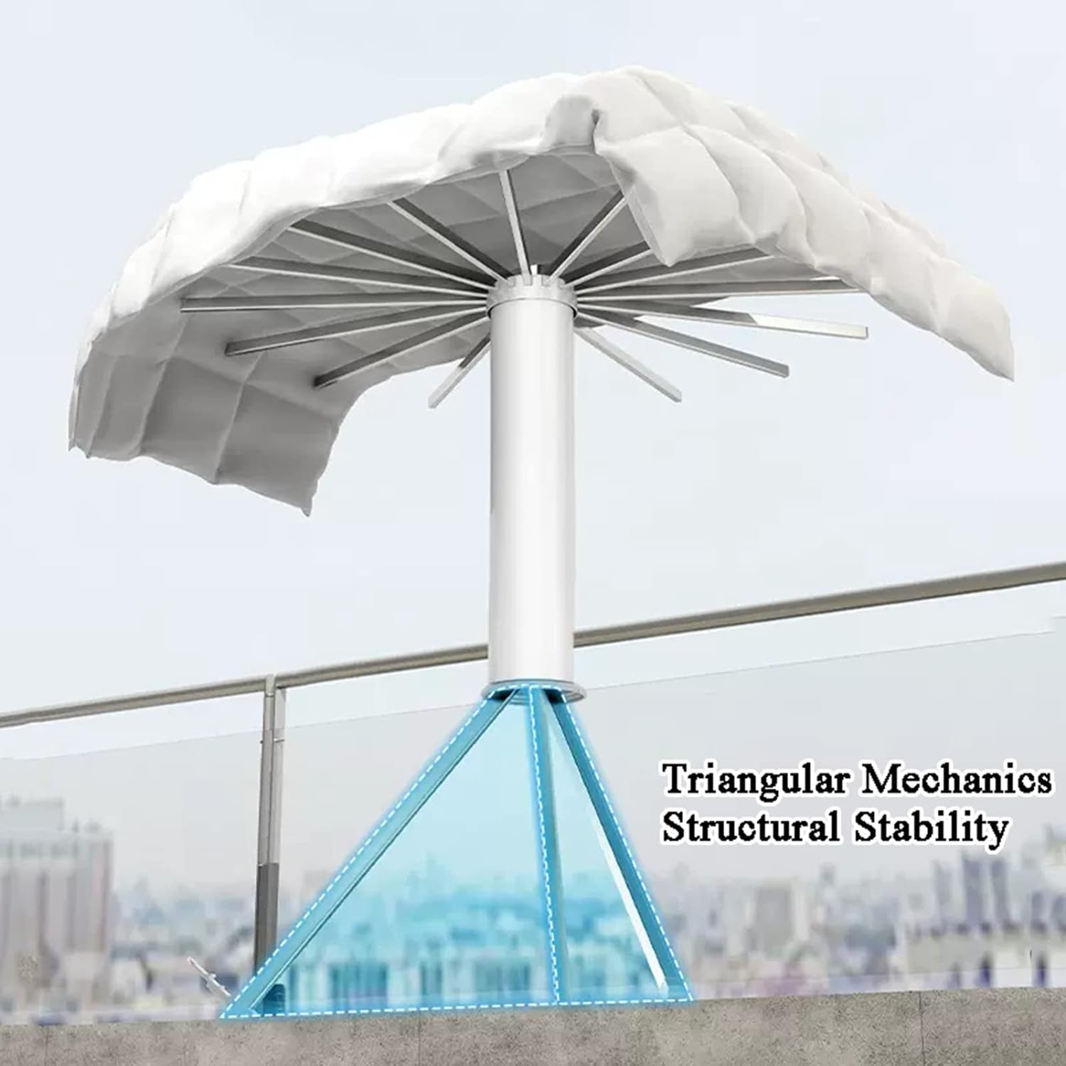 Foldable Clothes Hanger Airer Umbrella, Installation-Free Laundry Rail with 16 Drying Rods and a triangular mechanical structural stability