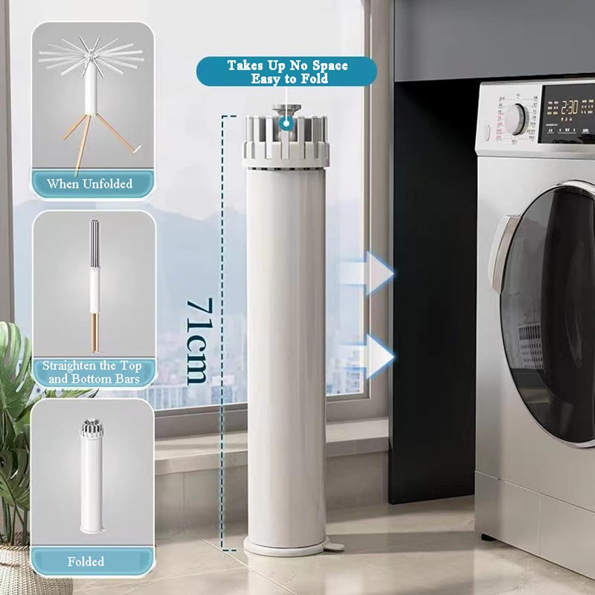 Foldable Clothes Hanger Airer Umbrella, Installation Free Laundry Rail with 16 Drying Rods with its size