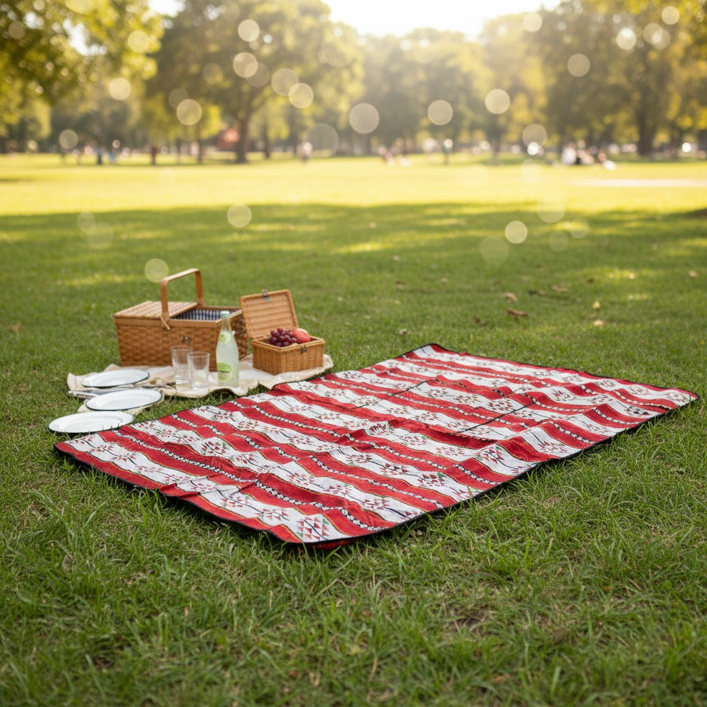 A Foldable Outdoor Picnic Mat is Arranged in a Picnic Area.