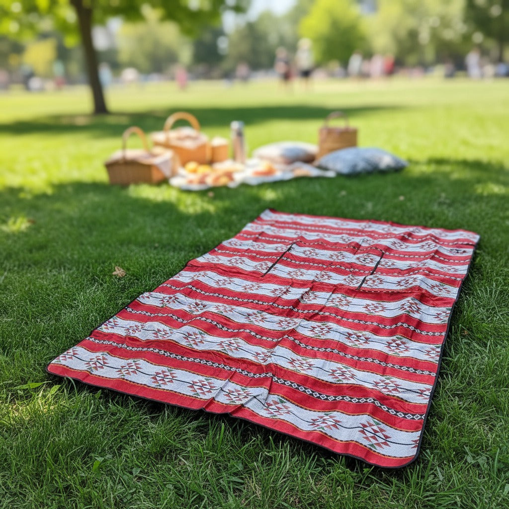A Foldable Outdoor Picnic Mat in a Picnic Area.