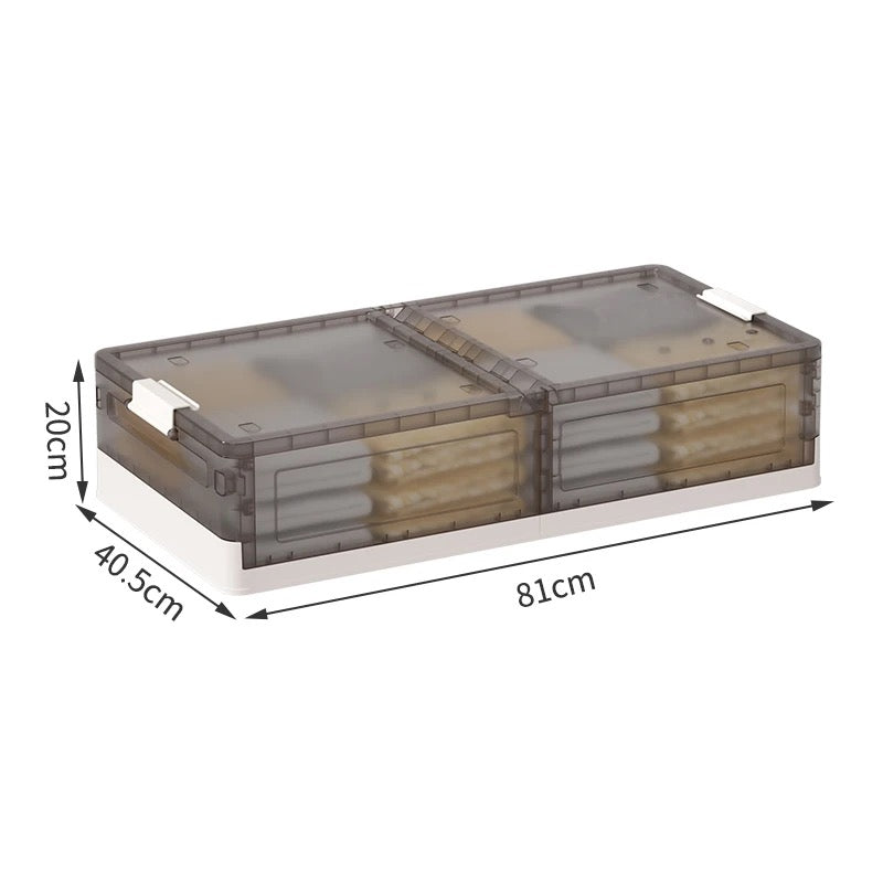 Size Of Foldable Under Bed Rolling Storage Organizer Container Organized With Different Items.