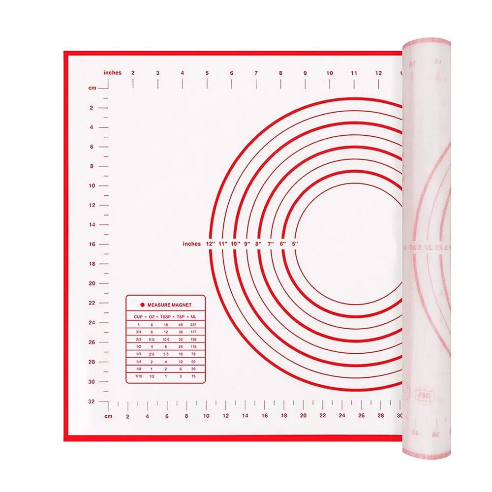 Folded Non-Slip Baking Mat With Measurements.