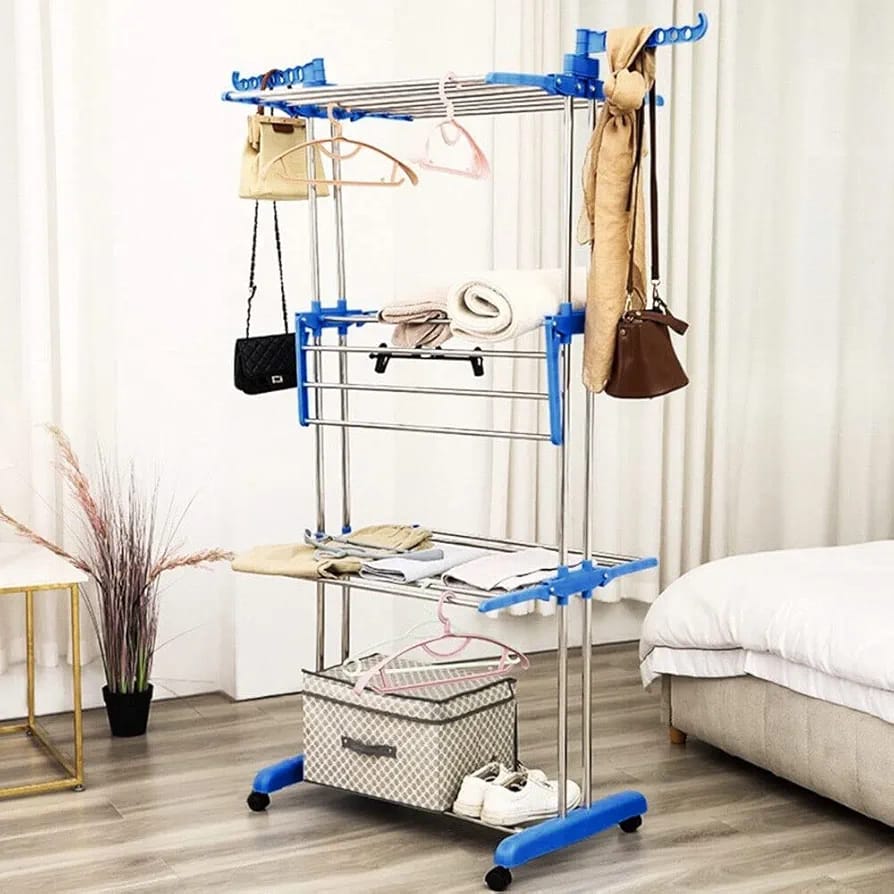 Dresses and Other Accessories are Folding 3 Layer Cloth Drying Rack Stand.