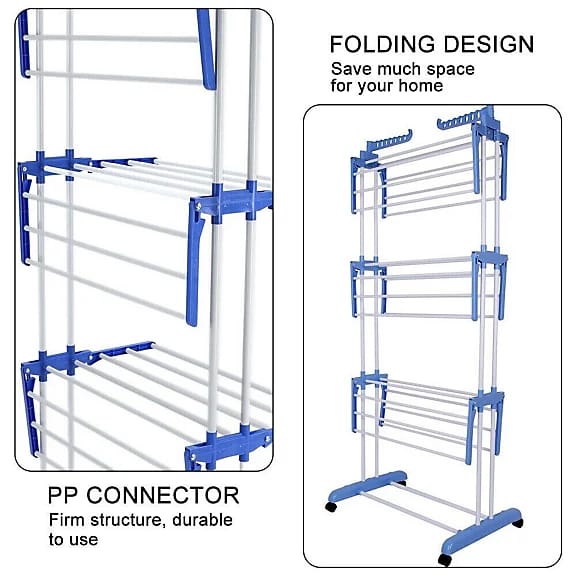 Folding 3 Layer Cloth Drying Rack Stand, Laundry Hanger Stand Indoor, Outdoor Folding 3 Layer Cloth Drying Rack Stand, Laundry Hanger Stand Indoor, Outdoor