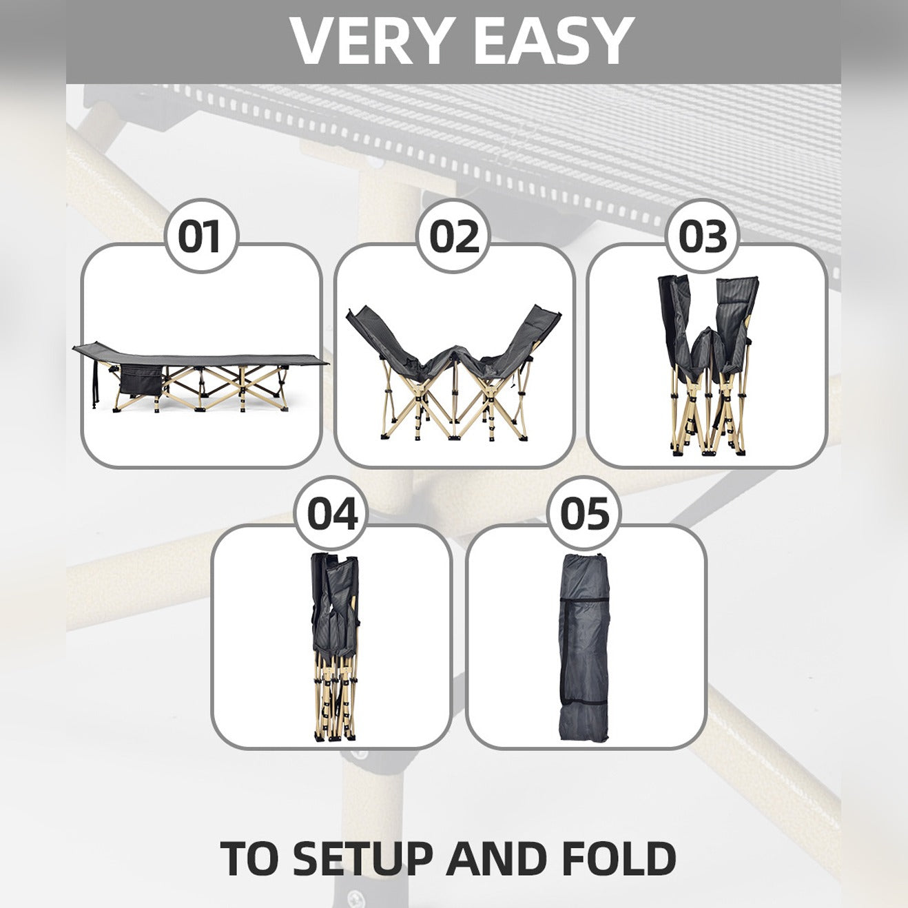 Setting Up Steps Of Folding Camping Bed with Mattress.
