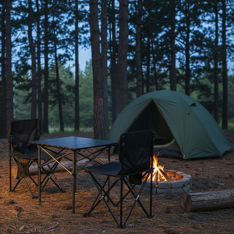 A Folding Camping Set is Installed in a Camping Area.