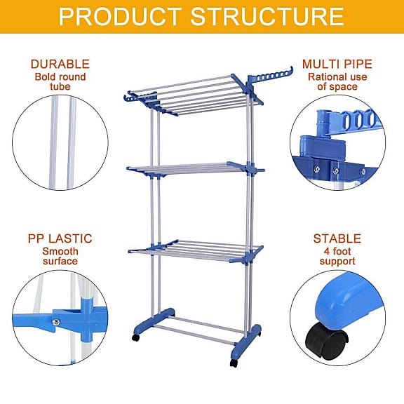 Folding 3 Layer Cloth Drying Rack Stand, Laundry Hanger Stand Indoor, Outdoor Folding 3 Layer Cloth Drying Rack Stand, Laundry Hanger Stand Indoor, Outdoor