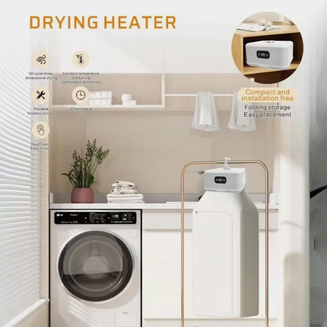 A Folding Electric Cloth Drying Heater is Placed in a Laundry Room.