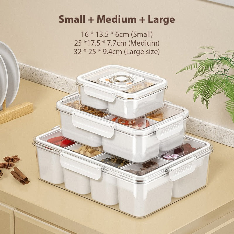  Food Storing Container With Food Items Of Different Sizes.