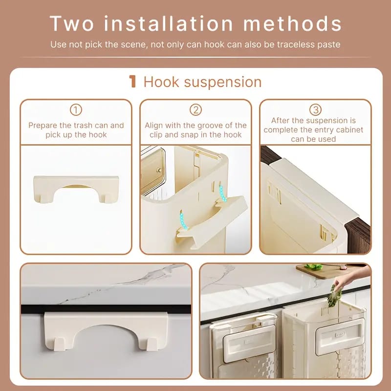 Foldable Hanging Kitchen Trash Can, Wall-Mounted Garbage Box, Kitchen Food Waste Bin Foldable Hanging Kitchen Trash Can, Wall-Mounted Garbage Box, Kitchen Food Waste Bin