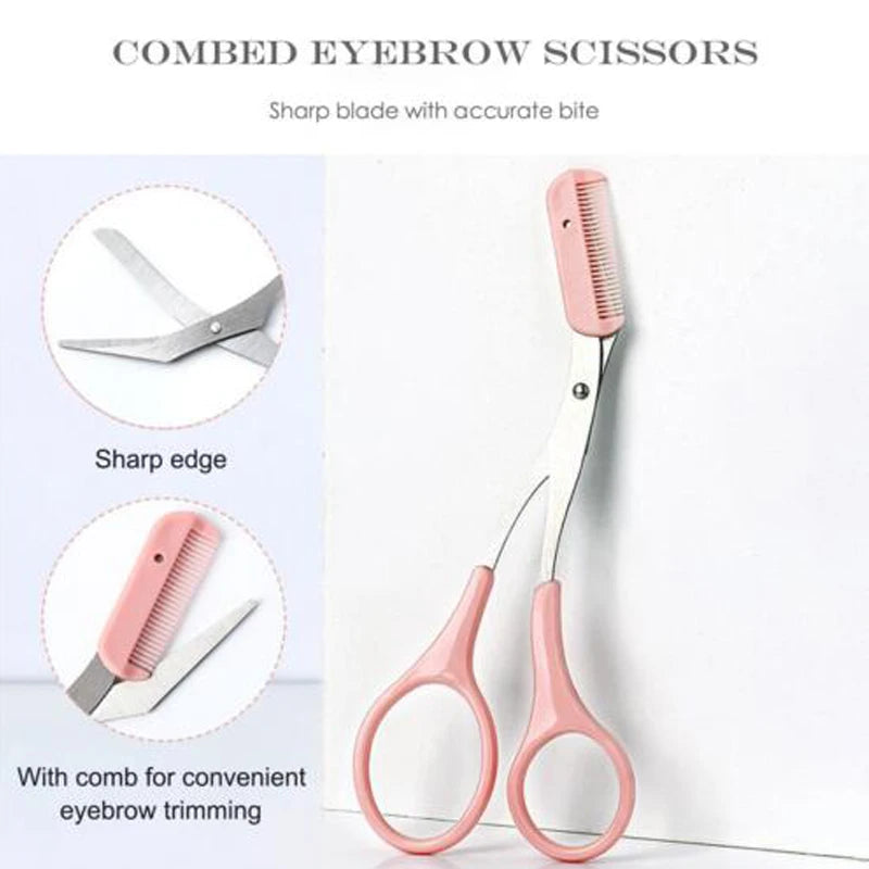 Different sides of Eye Brow Trimmer Eyebrow Comb Scissors Makeup Tool Hair Removal
