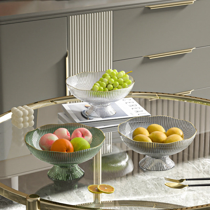 Three Different Colors Of Fruit Bowl Trays are Organized with Fruits.