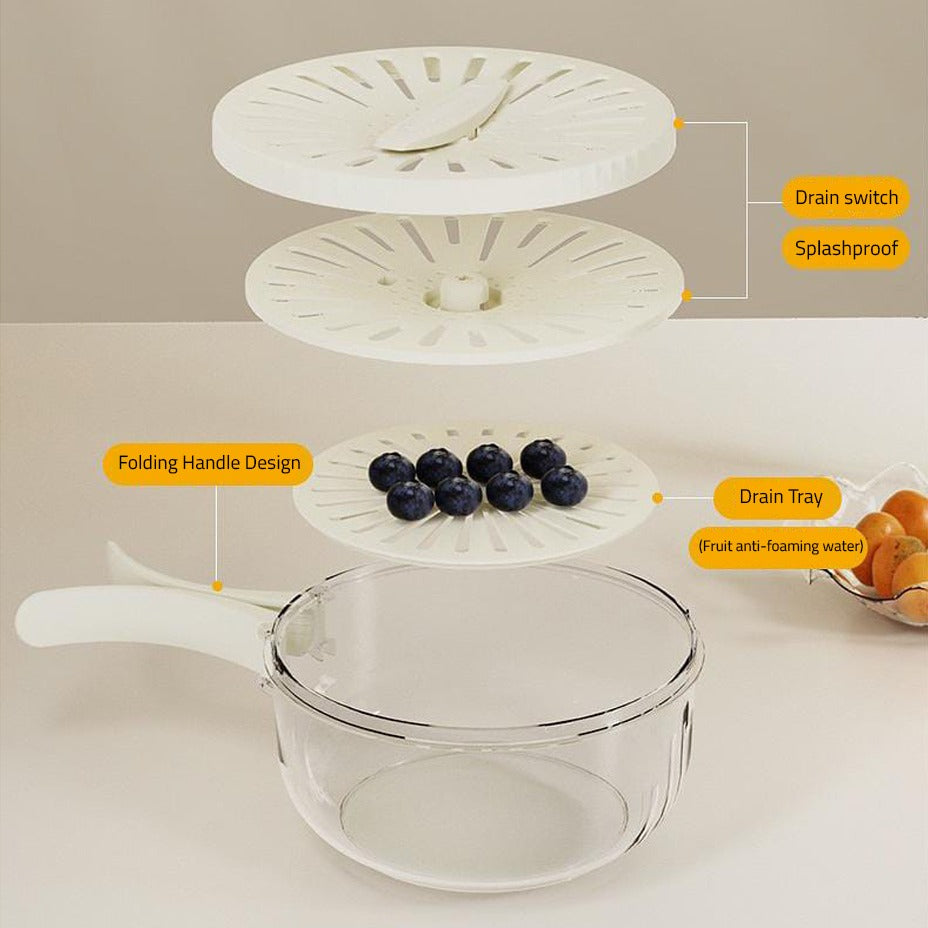 Fruit Drain Basket with Lid, Vegetable Fruit Washing Bowl Storage Container Fruit Drain Basket with Lid, Vegetable Fruit Washing Bowl Storage Container