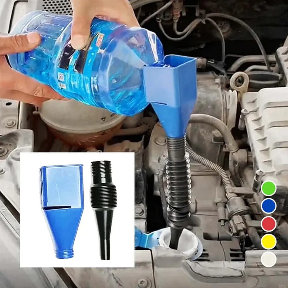 A person Fills Fuel Using  Fuel Funnel.