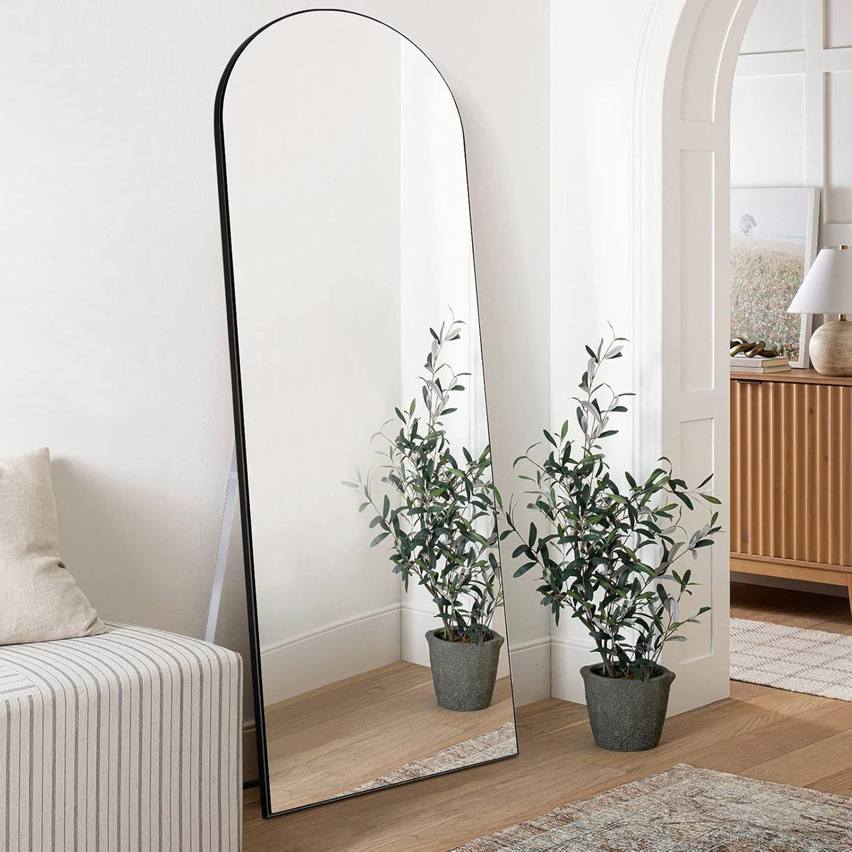 Full-Length Arched Standing Floor Mirror with Stand