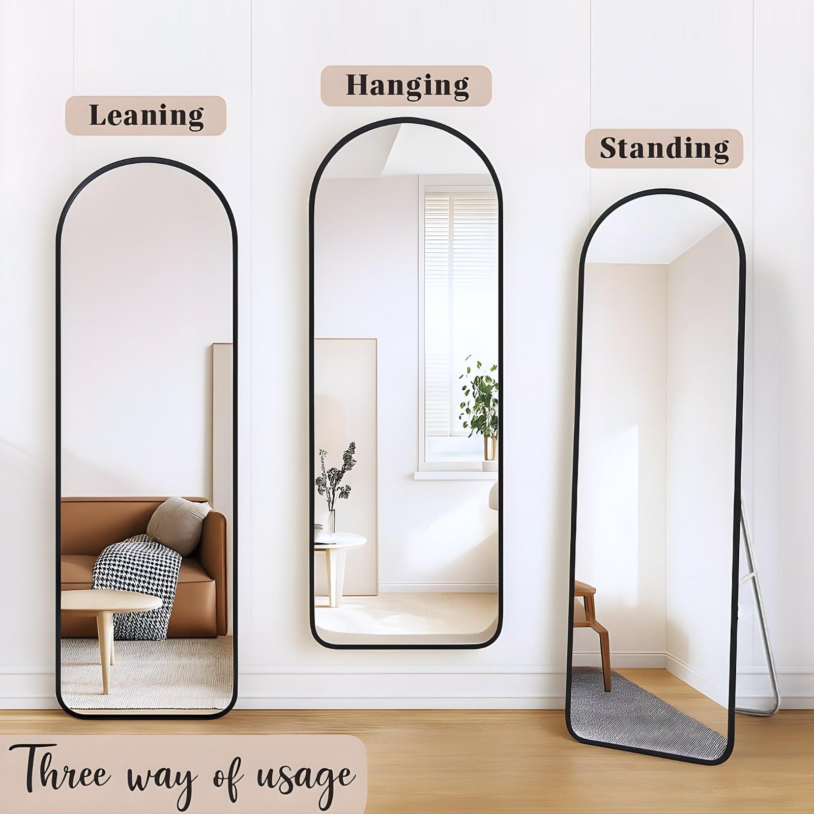 Three Way Usage Of Full-Length Arched Standing Floor Mirror with Stand.