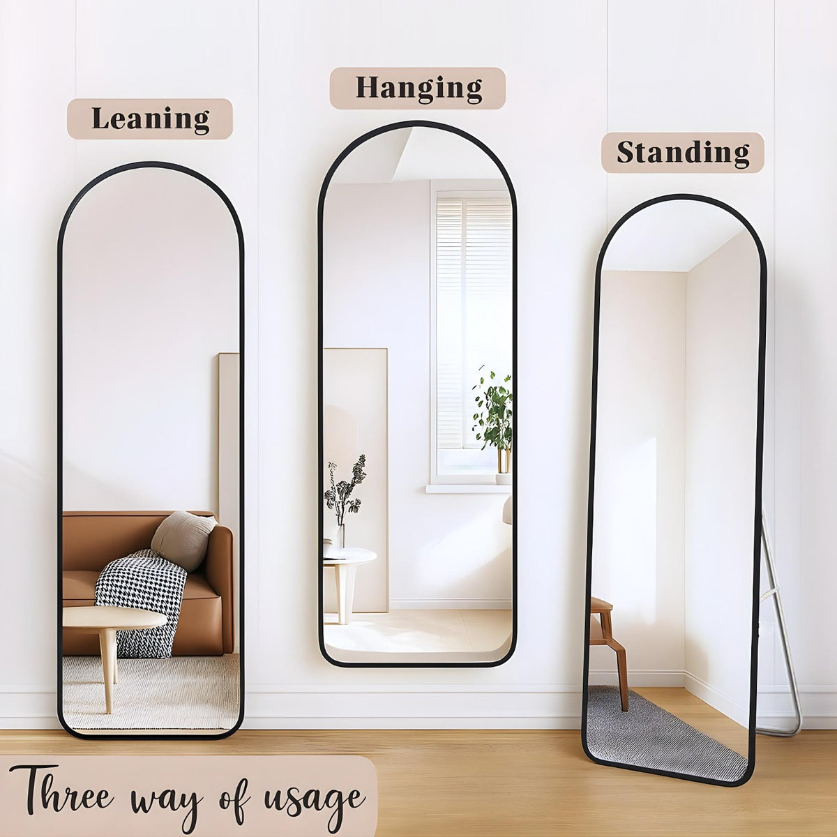 Three Way Usage Of Full-Length Arched Standing Floor Mirror with Stand.
