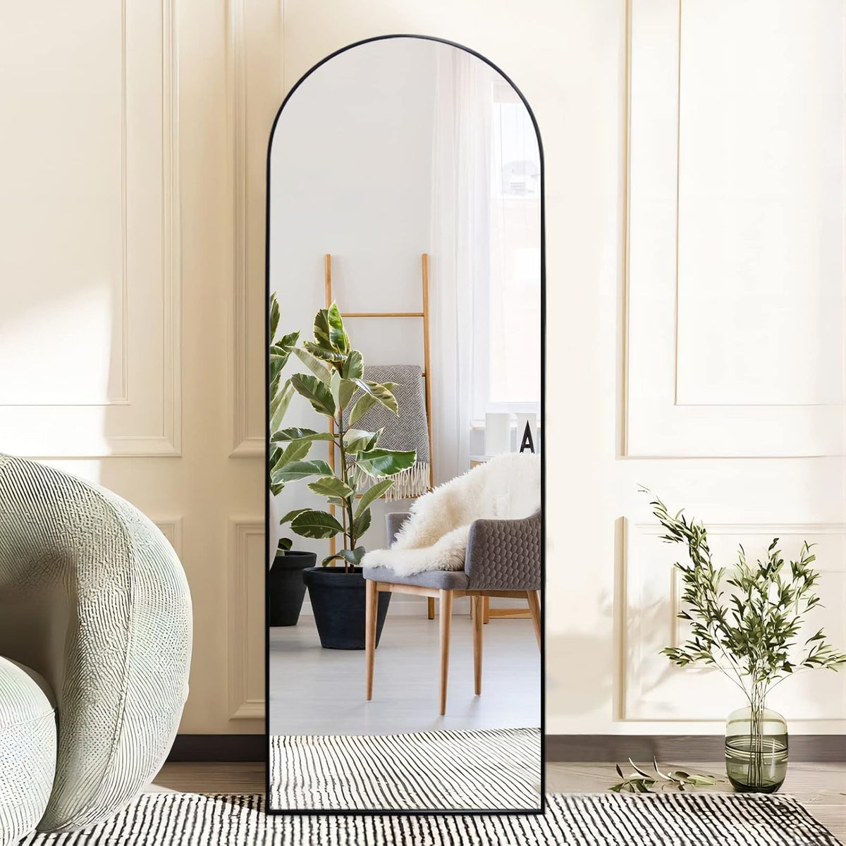 Full-Length Arched Standing Floor Mirror with Stand.