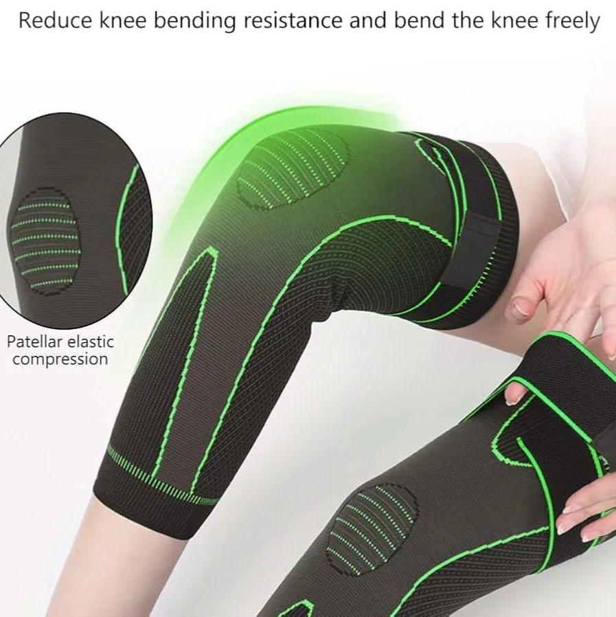 A Person is Wearing Full Leg Compression Knee Support Sleeves.