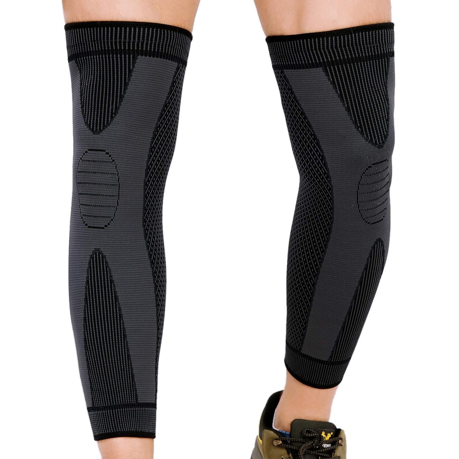 Someone is Wearing Full Leg Compression Knee Support Sleeves.