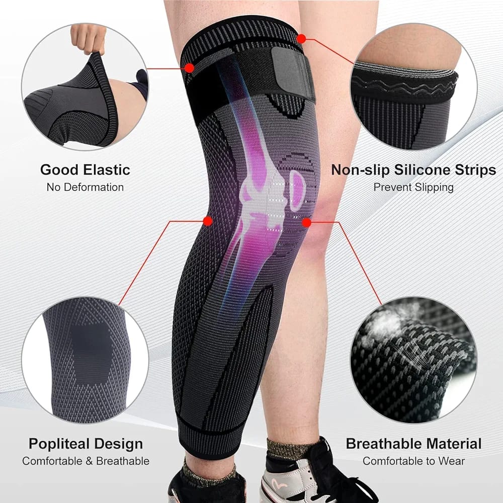 Full Leg Compression Knee Support Sleeves with multiple features