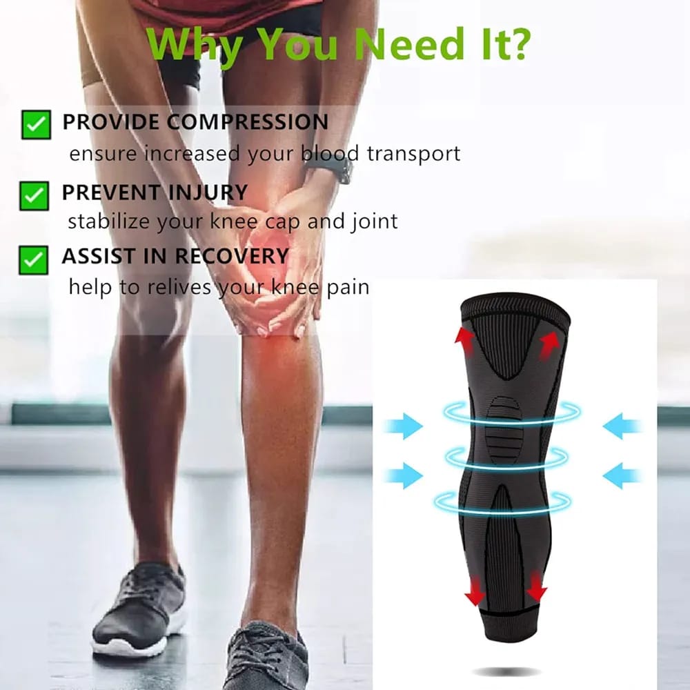 Full Leg Compression Knee Support Sleeves - Leg Brace for Running, Cyc