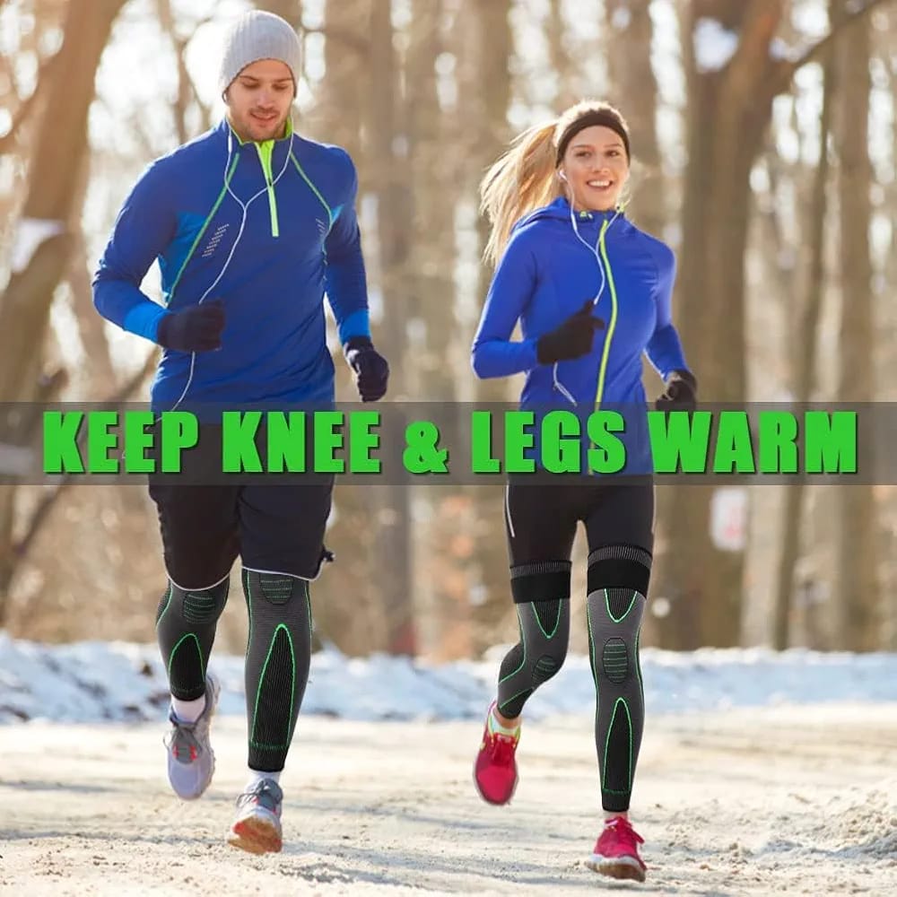 A Couple is Jogging By Wearing Full Leg Compression Knee Support Sleeves.