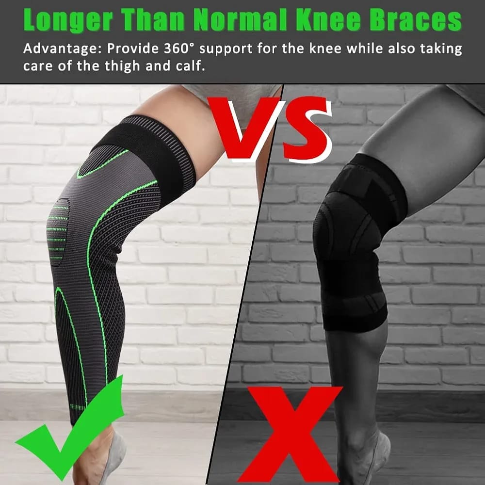 A Person is Wearing Full Leg Compression Knee Support Sleeves.